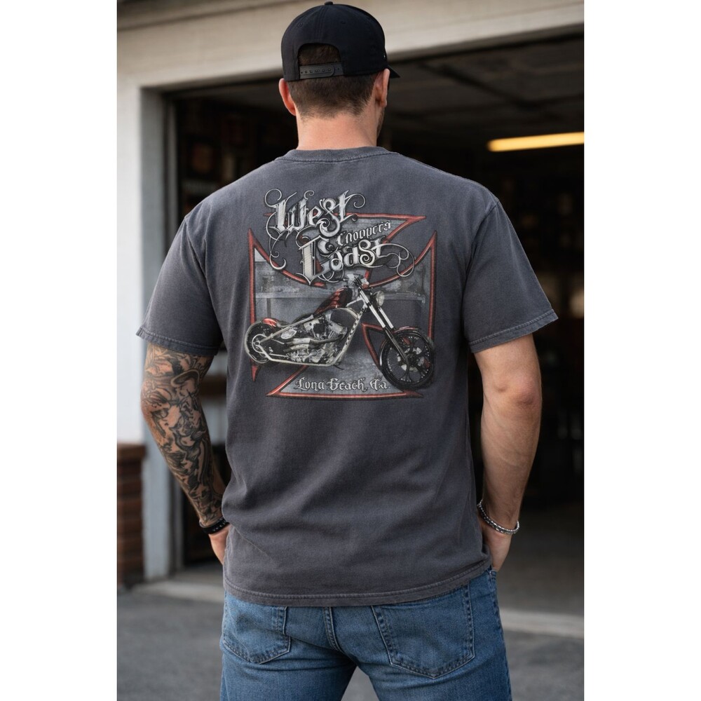West Coast Choppers Motorcycle Graphic T-Shirt Charcoal Grey Biker Tee Mens L